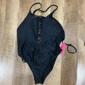 Elegant Black Lace Detail Women's Swimsuit